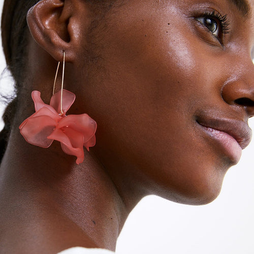 Drop Dangle Resin Flower Long Earrings