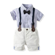 Load image into Gallery viewer, Boys 4PCS Gentleman Bowtie Short Sleeve Overall Set 
