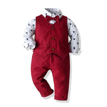Load image into Gallery viewer, Boys Set Suit Shirt with Bow Tie Vest and Pants 
