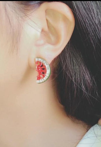 Rhinestone Watermelon Earrings Studs