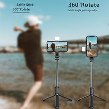 Load image into Gallery viewer, Selfie Stick Extendable Tripod with USB Charging Bluetooth Remote &amp; Supplementary Light Compatible with IOS &amp; Android Phones - 41 inches

